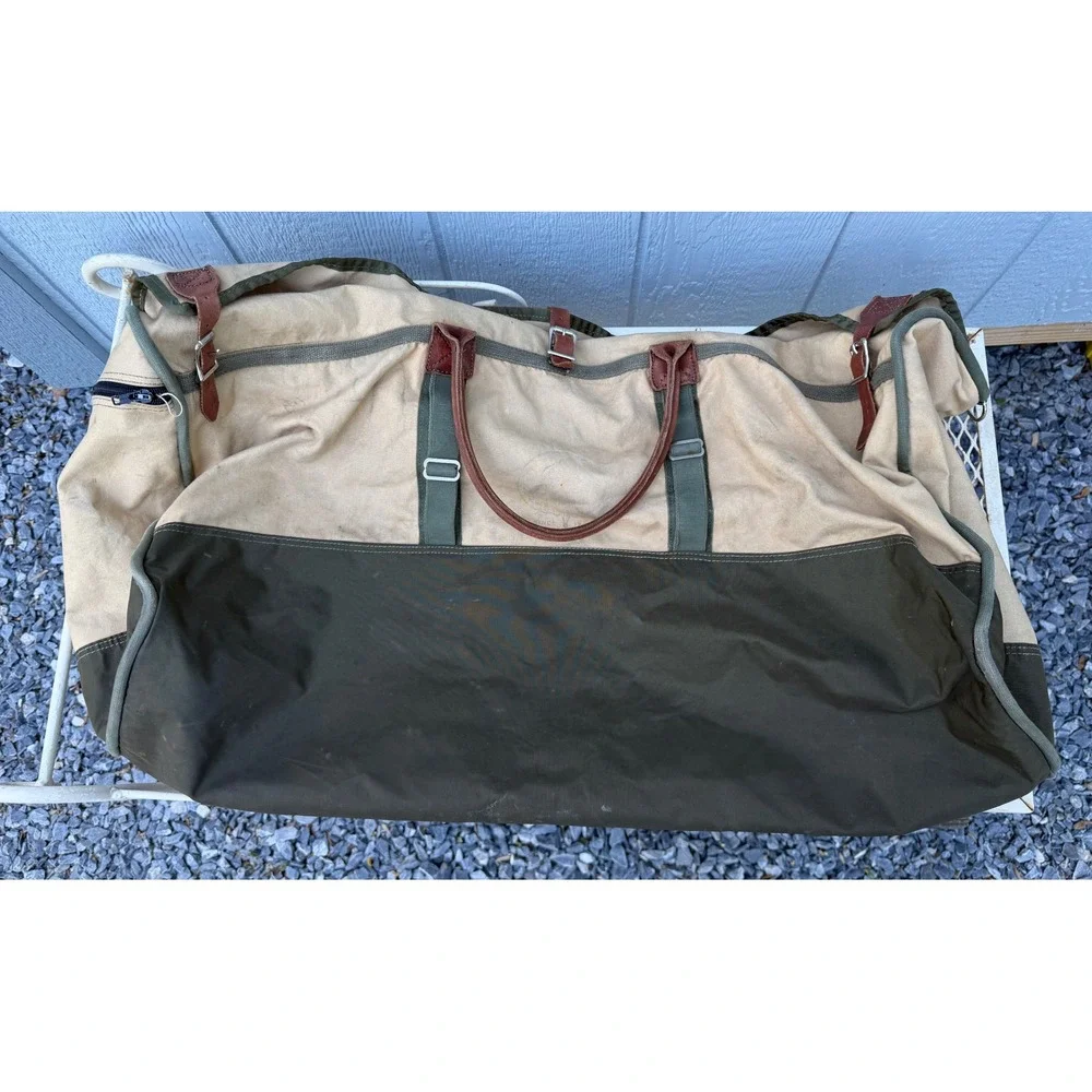 VTG LARGE GOKEY Battenkill No.9 Weekend Duffle Bag Luggage Cavas Leather RARE